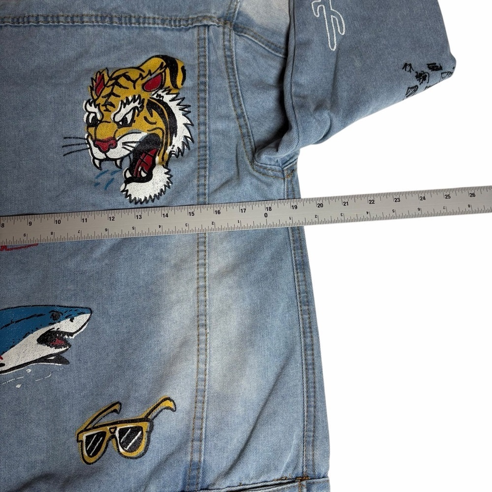 Carbon Screenprinted Graphic Denim Jacket | Light Wash | Size Small - Picture 12 of 14